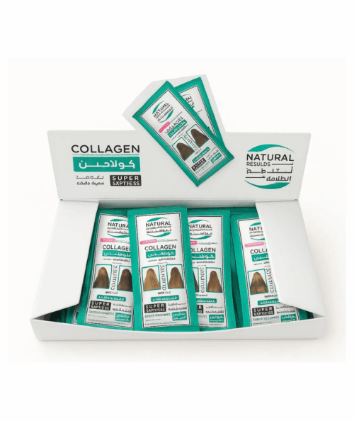 كرتونه 24 كيس كريم بديل البروتين بالكولاجين لتنعيم ومنع تساقط وتقصف وتكثيف وفرد وترطيب الشعر من اول استخدام 35 جرام من نتائج الطبيعه