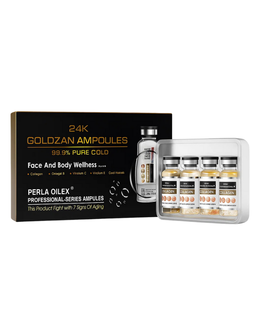 _صور منتجات موسكي مصر - 2025-10-07T130949.840 علبه 5 أمبولات الامريكيه بيرلا أوليكس بالكولاجين والدهب تعمل على شدّ فوري وملحوظ للبشرة من أول استخدام و تقلل الخطوط الدقيقة والتجاعيد حول العينين والفم والجبهةPerla Oilex Collagen + Gold Ampoules - الصورة 1