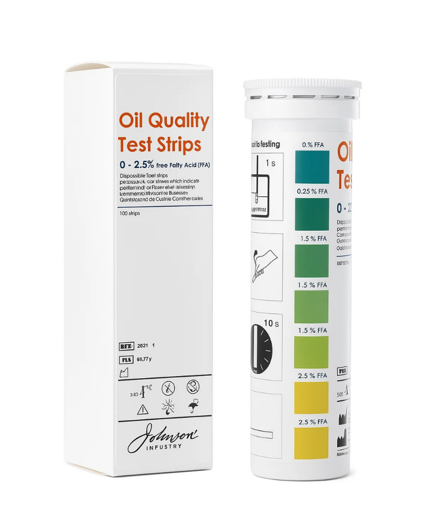 _صور منتجات موسكي مصر - 2025-10-10T223034.620 علبه 100شريط اختبار جوده زيت القلي والطهى يقيس نسبه الأحماض الدهنية الحره بسرعه ودقه عاليه من شركه(Free Fatty Acid - FFA 0 - 2.5%) johnson test paper J-QUANT® Oil Quality Test Strips منشأ انجلترا - الصورة 1