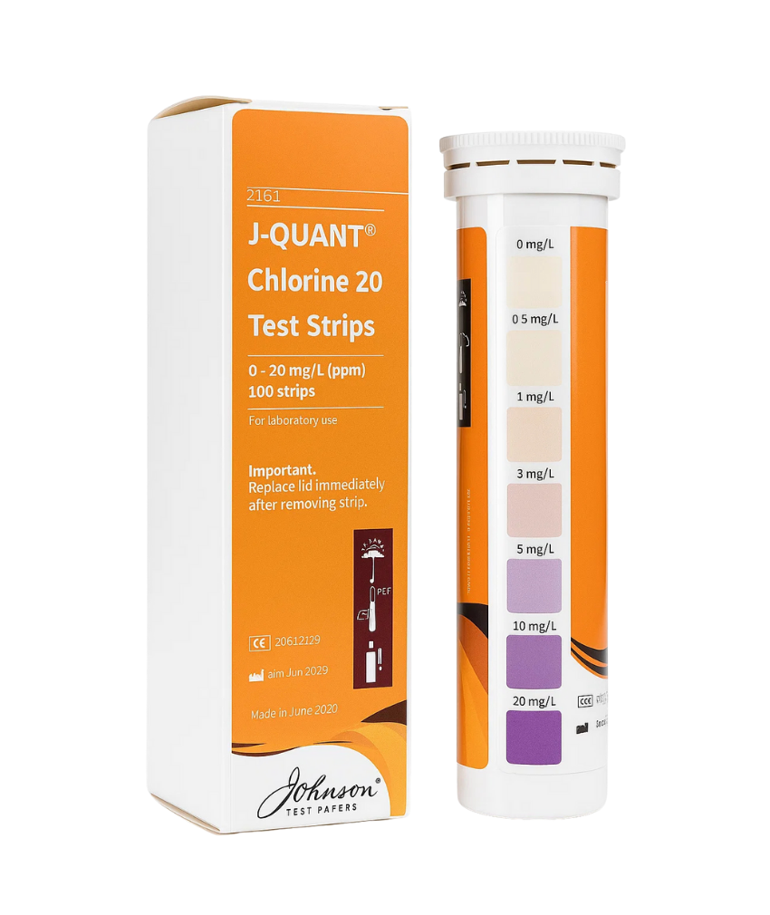 _صور منتجات موسكي مصر - 2025-10-10T234801.730 علبه 100 شريط اختبار سريع لتركيز الكلور من 0 لــ 20 ميلجرام / لتر ف السوائل والمياه والمطهرات وحمام السباحه johnson 100 test strips J-QUANT® Chlorine 20 - الصورة 1