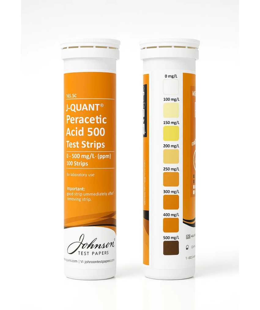 _صور منتجات موسكي مصر - 2025-10-11T011048.666 علبه 100 شريط QUANT® Peracetic Acid 500 لقياس مستوى حمض البيراستيك بعد عمليات التعقيم في مصانع المشروبات والزجاجات والاغذيه ومصانع الادويه بسرعه ودقه عاليه العلبه 100 شريط من جونسون johnson test paper - الصورة 1