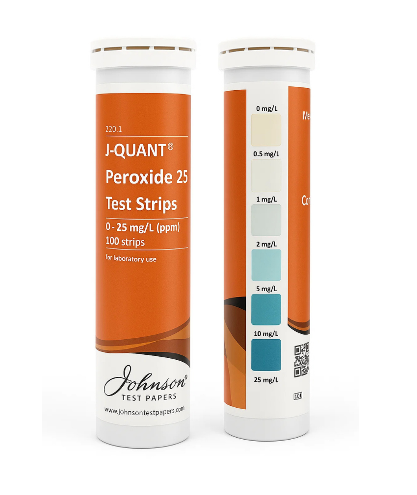 _صور منتجات موسكي مصر - 2025-10-11T024831.277 علبه 100 شريط لقياس مستويات البيروكسيد 25 ف محاليل التنظيف والتطهير والتعقيم ف الصناعات الغذائية والصناعية ومعامل الالبان J-QUANT® Peroxide 25 test strips - الصورة 1