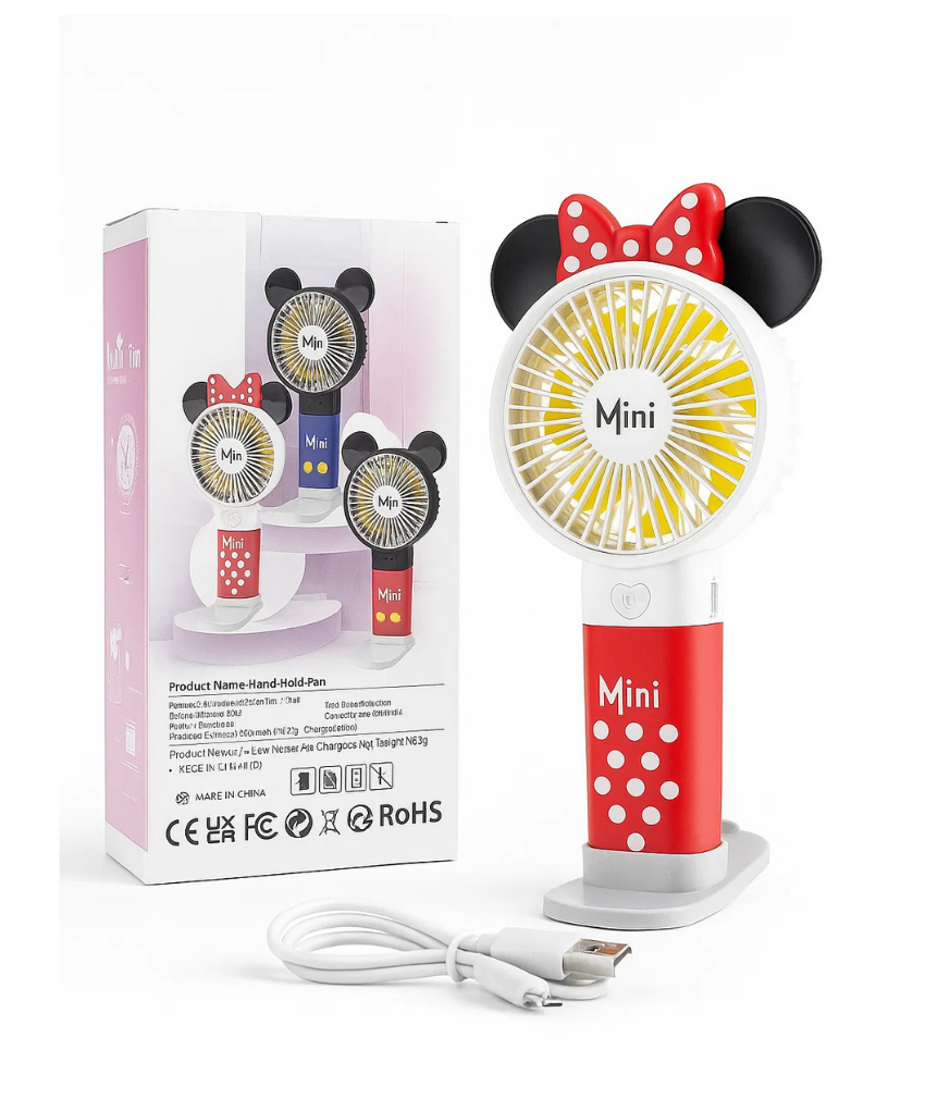 _صور منتجات موسكي مصر - 2025-10-11T192508.172 مروحة ميكي وميني صغيرة ومحمولة باليد مع بطارية مدمجة قابلة لاعادة الشحن usb بها 3 سرعات - الصورة 1