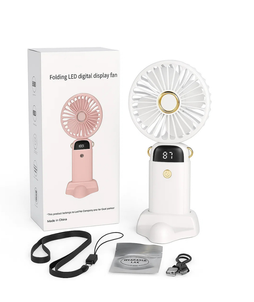 _صور منتجات موسكي مصر - 2025-10-11T194502.536 مروحة ميني صغيرة بشاشه ديجيتال ومحمولة باليد مع بطارية مدمجة قابلة لاعادة الشحن usb بها 5 سرعات - الصورة 1