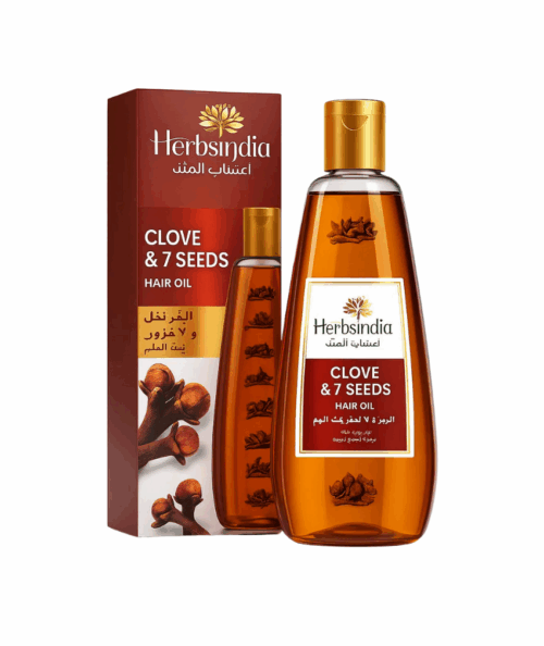 زيت شعر اعشاب الهند القرنفل و7بذور طبيعيه لشعر لامع وكثيف ولتغذيه فائقه للشعر خالي من اى مواد كيميائيه 180 مل من اعشاب الهند Herbsindia
